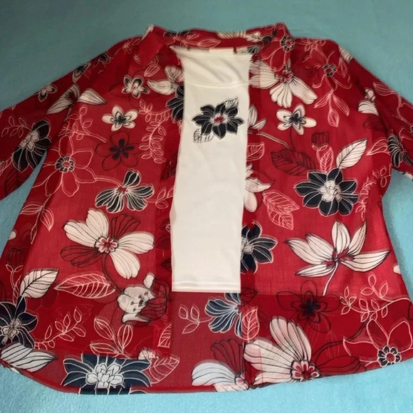 ALFRED DUNNER 2pc set floral collar button up top and embellished tank size 16 - Picture 2 of 15